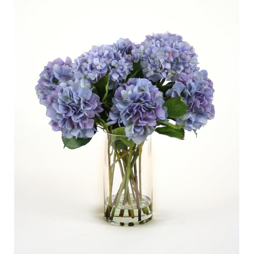 Distinctive Designs Silk Hydrangeas in Glass Vase