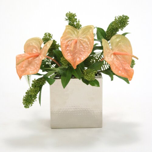 Distinctive Designs Silk Antheriums with Skimmia in Pillow Vase