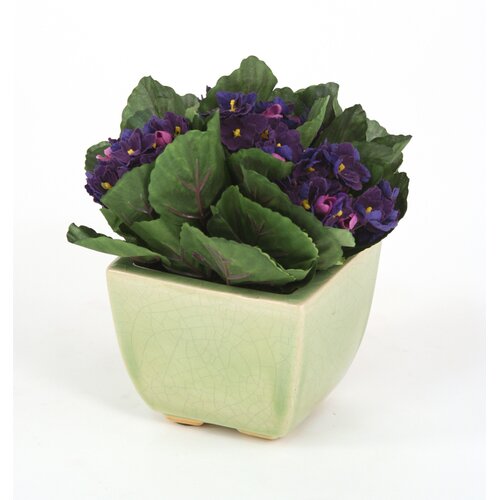 Distinctive Designs Silk Violets in Square Crackle Planter