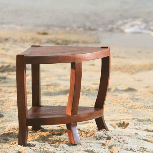 Decoteak Contemporary Teak Corner Indoor Outdoor Stool Table or Shelf