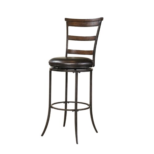 Hillsdale Cameron Ladder Back Swivel Bar Stool in Distressed Chestnut