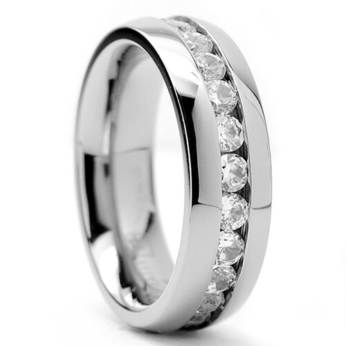 Bonndorf Womens Titanium Cubic Zirconia Wedding Band