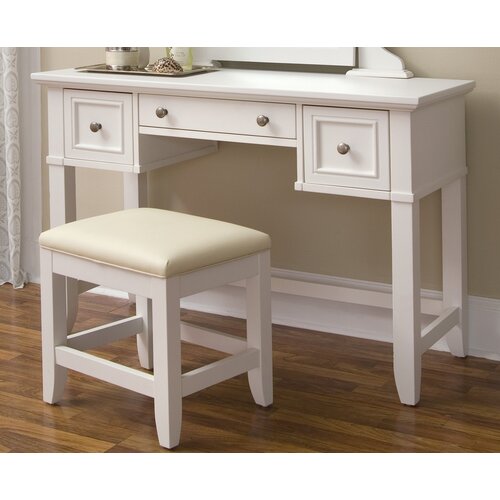 Home Styles Naples Vanity Table and Bench Set in White