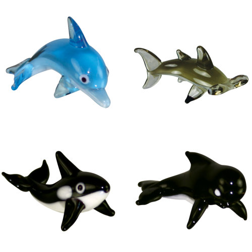 Looking Glass 4 Piece Miniature BottlenoseDolphin, HammerHeadShark