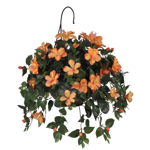 House of Silk Flowers Artificial Hibiscus Hanging Plant