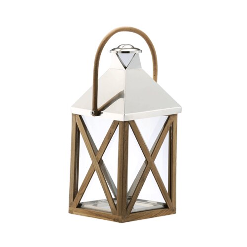 DK Living Metal and Wood and Glass Lantern