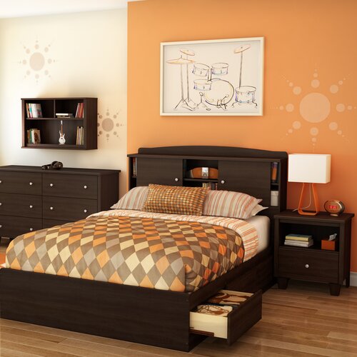 South Shore Clever Room Bookcase Headboard in Mocha