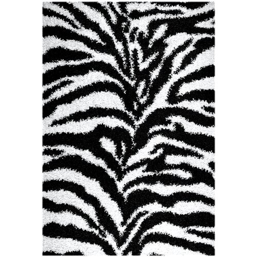 Ottomanson Ultimate Shaggy Grey/Ivory Animal Print Zebra Rug