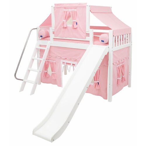 Wildon Home ® Mid Loft Bed with Angle Ladder, Slide, Top Tent and Mid