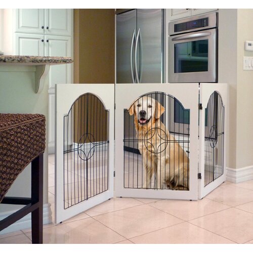 Majestic Pet Universal Free Standing Wood and Wire Pet Gate in White