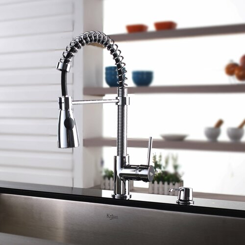 Kraus One Handle Single Hole Kitchen Faucet with Soap Dispenser and