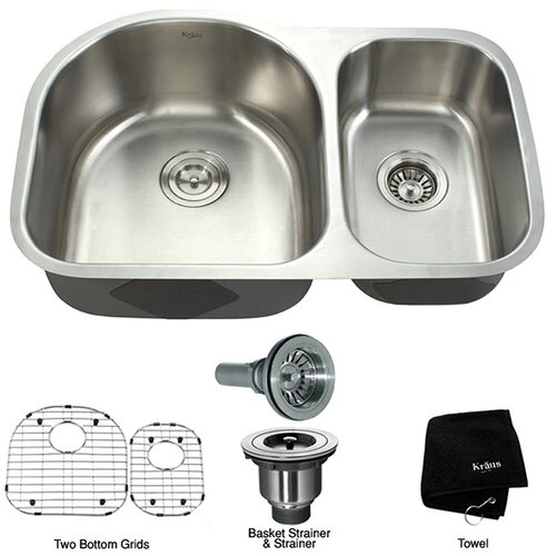 Kraus Stainless Steel 16 Gauge Undermount 30 Double Bowl Kitchen Sink