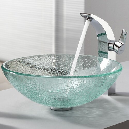 Kraus Bathroom Combos Broken Glass Vessel Bathroom Sink with Single