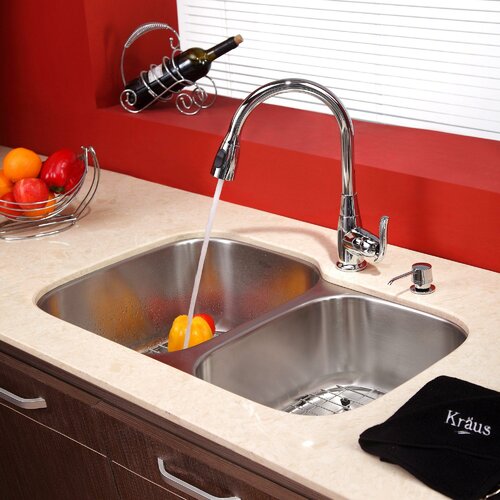 Kraus 32 x 20.75 x 9 8 Piece Undermount Double Bowl Kitchen Sink