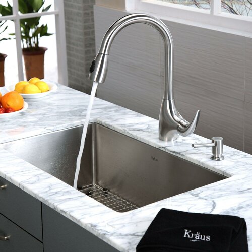 Kraus 30 x 18 6 Piece Undermount Single Bowl Kitchen Sink Set