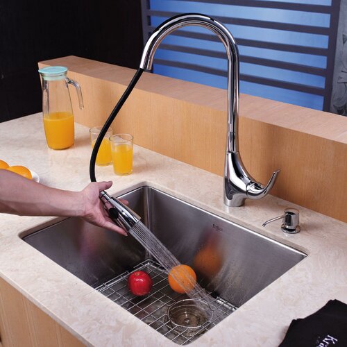 Kraus 23 Undermount Single Bowl Kitchen Sink with 19 Faucet and Soap