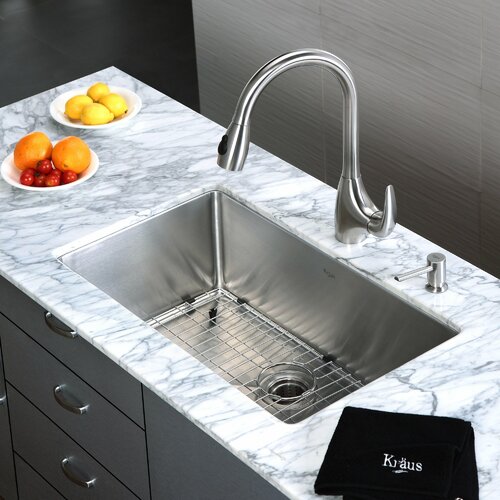 Kraus One Handle Single Hole Kitchen Faucet with Soap Dispenser and