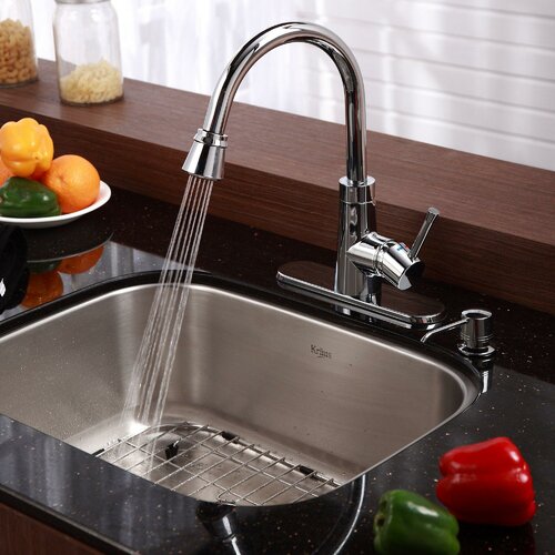 Kraus 23 x 17.75 6 Piece Undermount Single Bowl Kitchen Sink Set