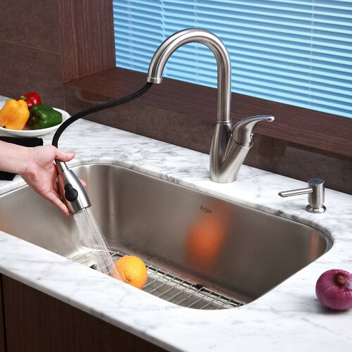 Kraus 31.5 x 18.38 6 Piece Undermount Single Bowl Kitchen Sink Set