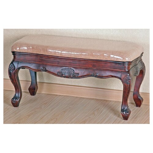 International Caravan Carved Wood Furniture Vanity Bench