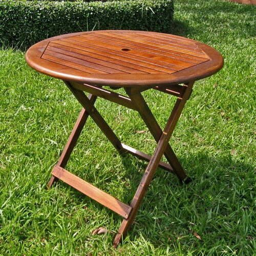 International Caravan Acacia Patio Round Folding Dining Table