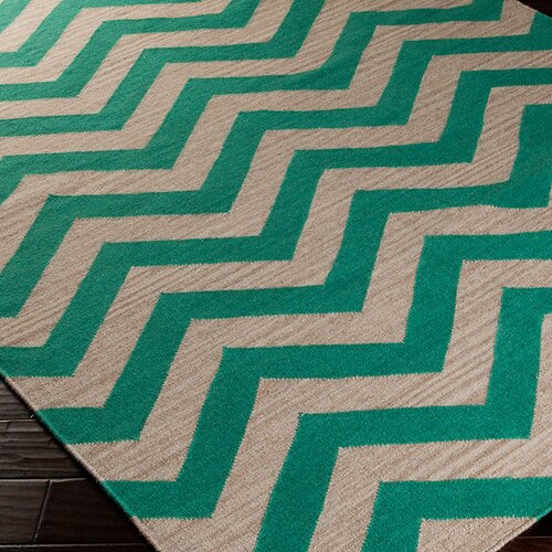 Surya Frontier Emerald Green/Silver Cloud Zig Zag Rug