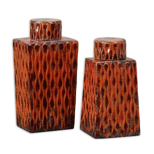 Uttermost Raisa Container in Distressed Crackled Burnt Orange (Set of