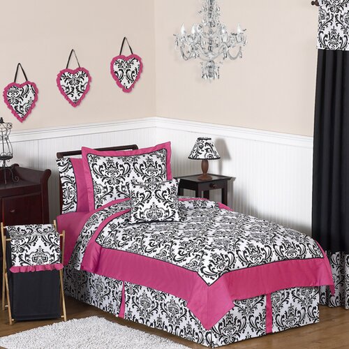 Sweet Jojo Designs Isabella Hot Pink, Black and White 4 Piece Twin