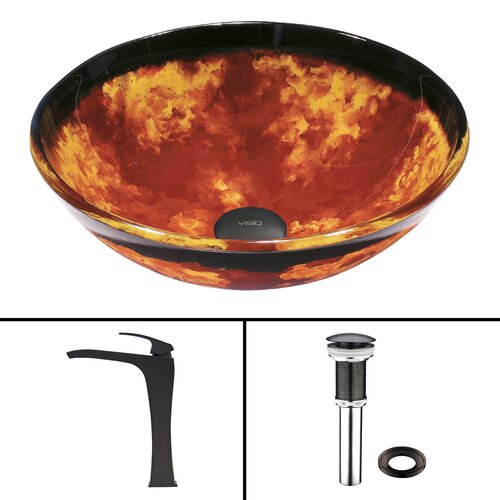 Vigo Fusion Glass Vessel Bathroom Sink and Blackstonian Faucet Set