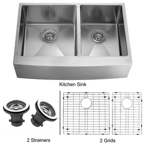 Vigo 36 x 22.25 x 10 Double Bowl Farmhouse Kitchen Sink