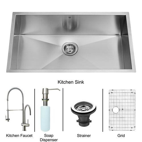 Vigo 30 x 19 Zero Radius Single Bowl Kitchen Sink with Aerator