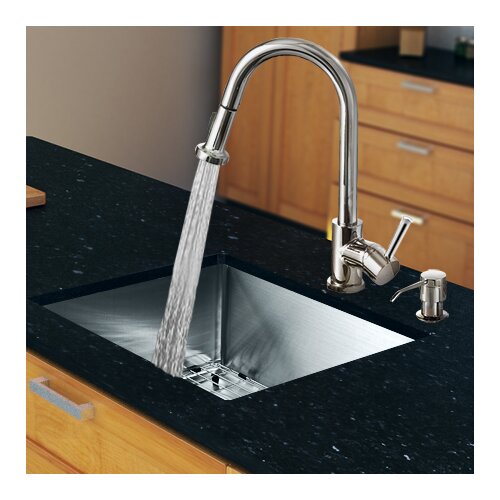 Vigo 23 x 20 Single Bowl Kitchen Sink with Pull Out Sprayer Faucet