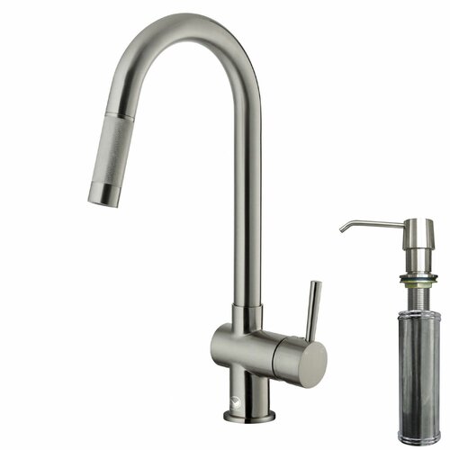 Vigo One Handle Single Hole Pull Out Spray Kitchen Faucet with Soap