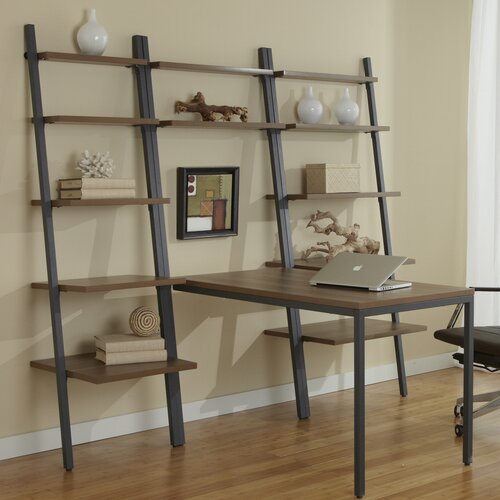 Jesper Office Parson Ladder Bookcase with Peninsula Writing Desk