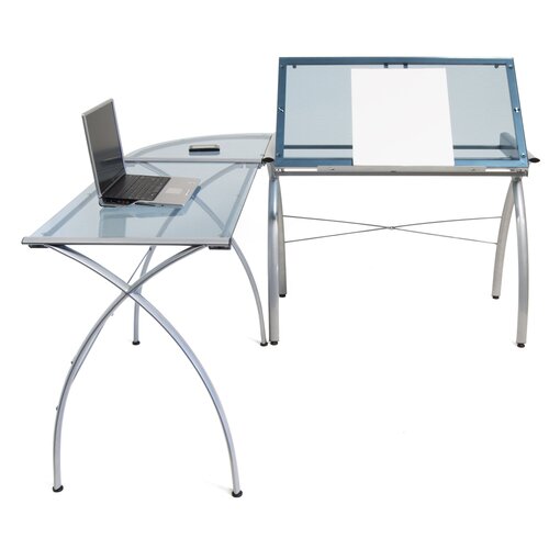 Studio Designs Futura LS Work Table in Silver and Blue Glass