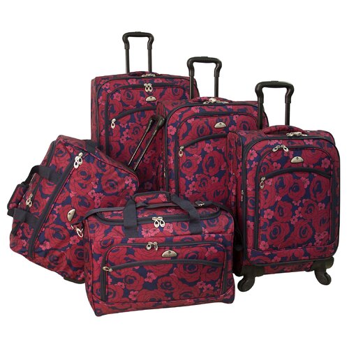 American Flyer Red Rose 5 Piece Spinner Luggage Set