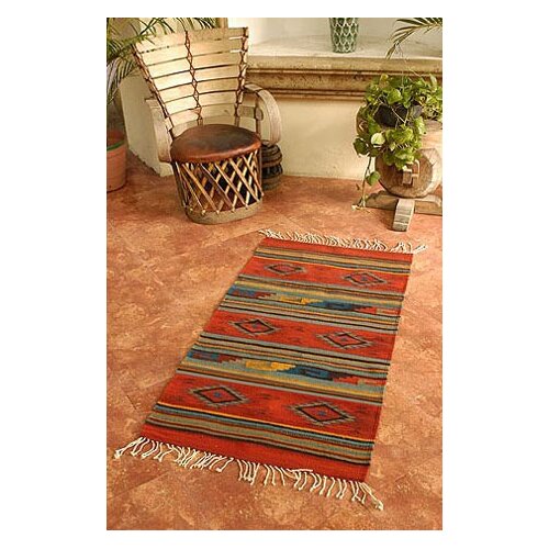 Novica Rhombus Fire Zapotec Rug