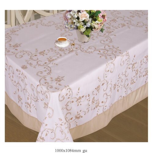 Violet Linen Lisbon Embroidered Vintage Tablecloth