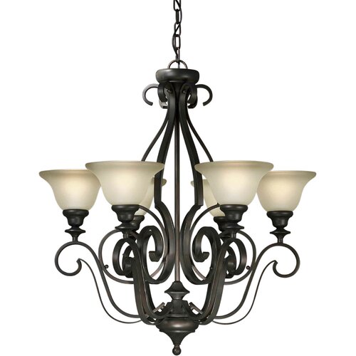 Forte Lighting 6 Light Chandelier with Umber Glass Shades