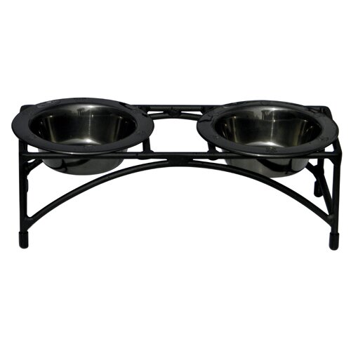 Platinum Pets Modern Double Diner with 2 Wide Rimmed Bowls