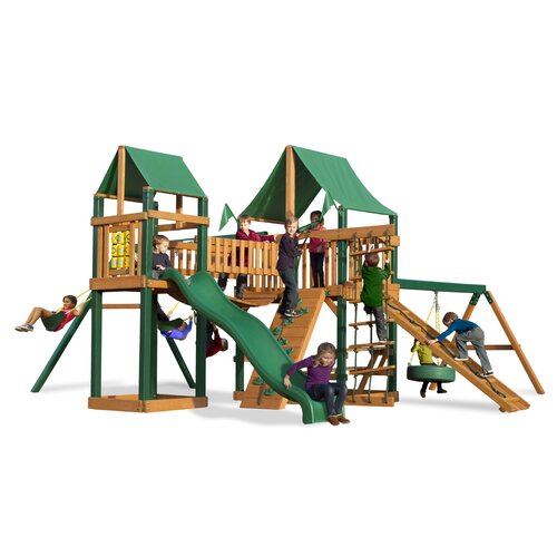 Gorilla Playsets Pioneer Peak Swing Set with Green Vinyl Canopy