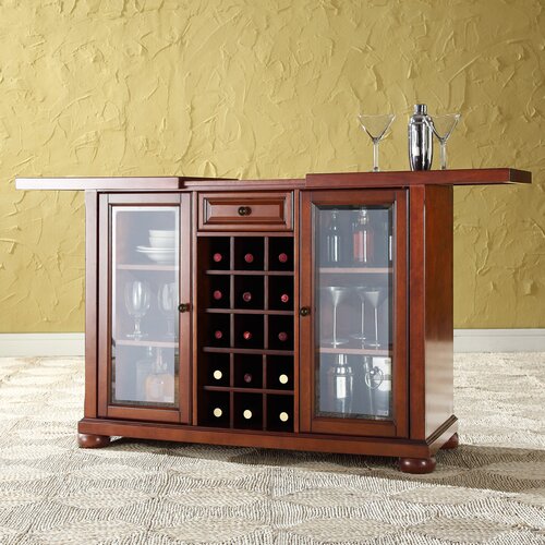 Crosley Alexandria Sliding Top Bar Cabinet in Classic Cherry