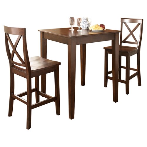 Crosley Three Piece Pub Dining Set with Tapered Leg Table and X Back