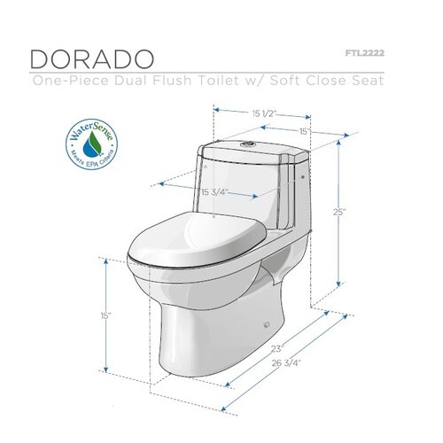 Fresca Dorado Dual Flush 0.8 GPF / 1.6 GPF Elongated 1 Piece Toilet