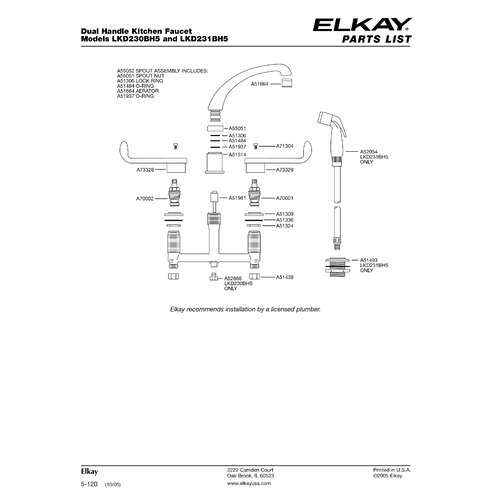 Elkay 3 Hole Installation Two Handle Widespread Kitchen Faucet with