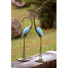 Stylized Garden Crane Pair Statue