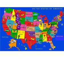 USA Cartoon Map Kids Rug