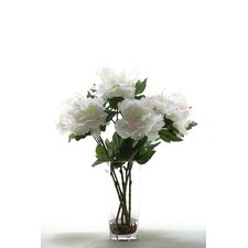 Silks Peonies in Hexagon Glass Vase