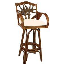 Cancun Palm Indoor Swivel Rattan 30 Bar Stool in Antique Finish