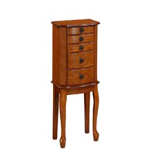 Jewelry Armoire with Four Drawers in Rich Oak